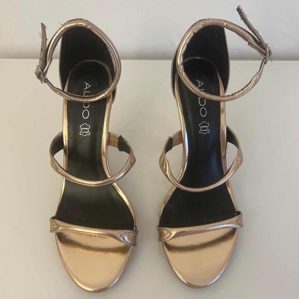 ALDO Rose Gold Strappy Ankle Buckle High Heel Sandals